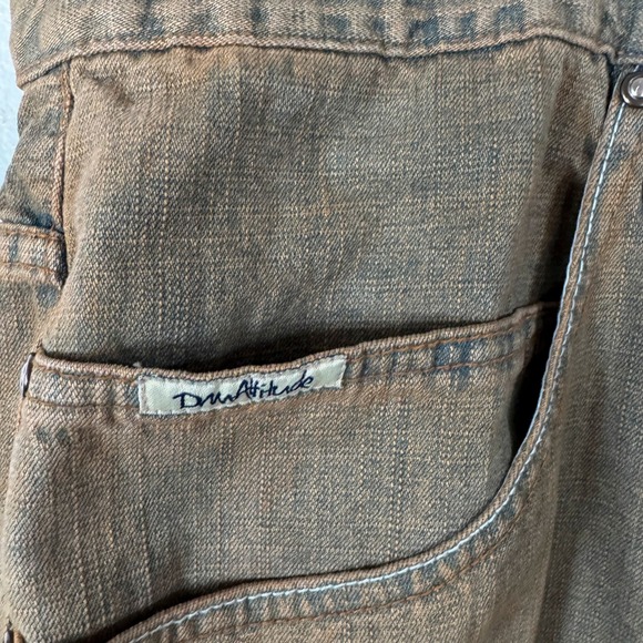 DNM Attitude Denim Jeans Y2K Wide leg Skater Distressed Brown Mens Size 48X33 - Picture 2 of 10